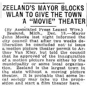 Zeeland Theater - Dec 1916 Mayor Denies Permit (newer photo)